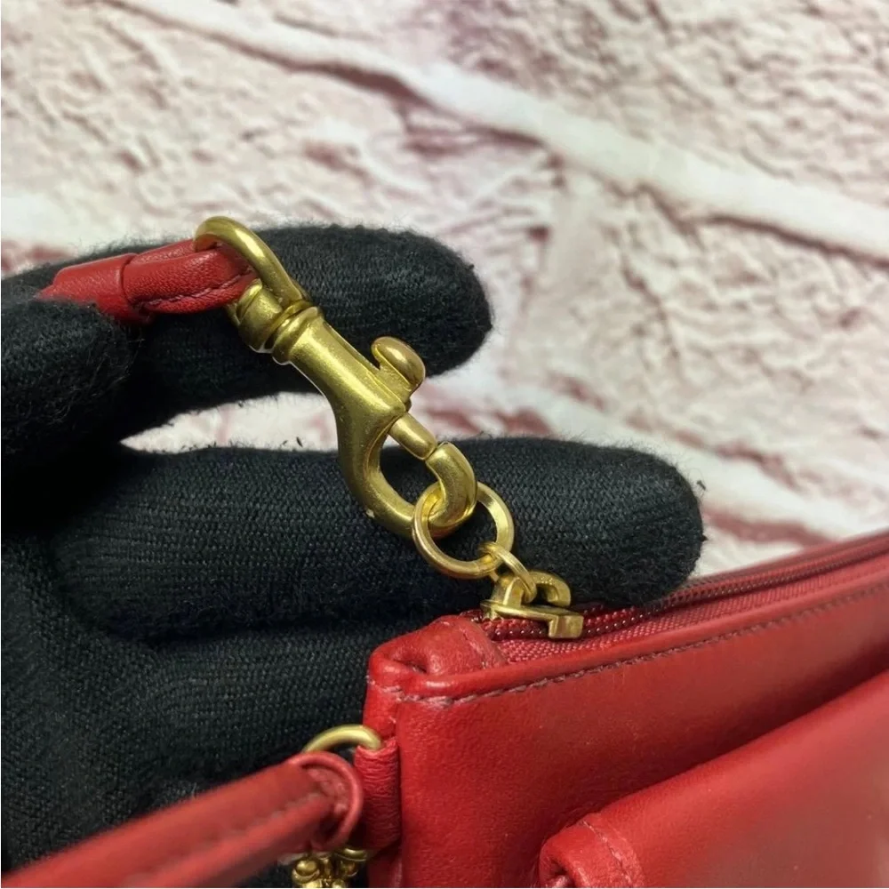 Coach Red Leather Wristlet with Gold Accents - Picture 10 of 16